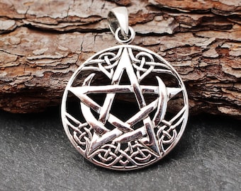 Celtic Crescent Moon Pentagram Pendant, Sterling Silver, Pentagram Pendant, Silver Pentagram, Moon, Pentagram, Star, Celtic Knot, Pendant