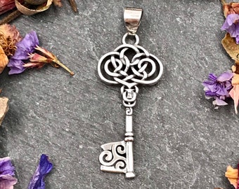 Key Pendant, Sterling Silver, Key Charm, Silver Key, Key Jewelry, Romantic, Fancy Key, Celtic Knot, Old Fashioned Key, Knot, Key, 925