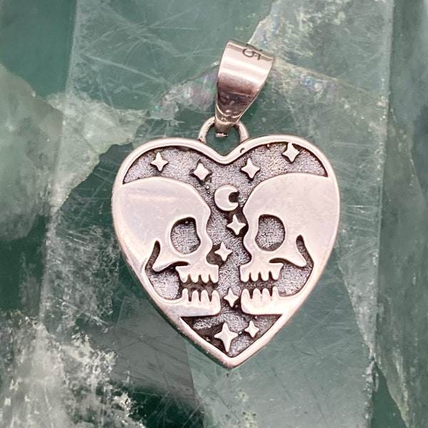 Skull Heart Charm, Sterling Silver, Skull Pendant, Skull Charm, Heart Charm, Heart Pendant, Lovers, Skulls, Silver Skull, Eternal, Love, 925