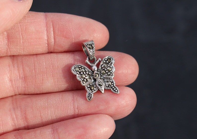 Silver Butterfly Sterling Silver Butterfly Necklace Butterfly Charm Small Butterfly Butterfly Pendant Fancy Butterfly Marcasite