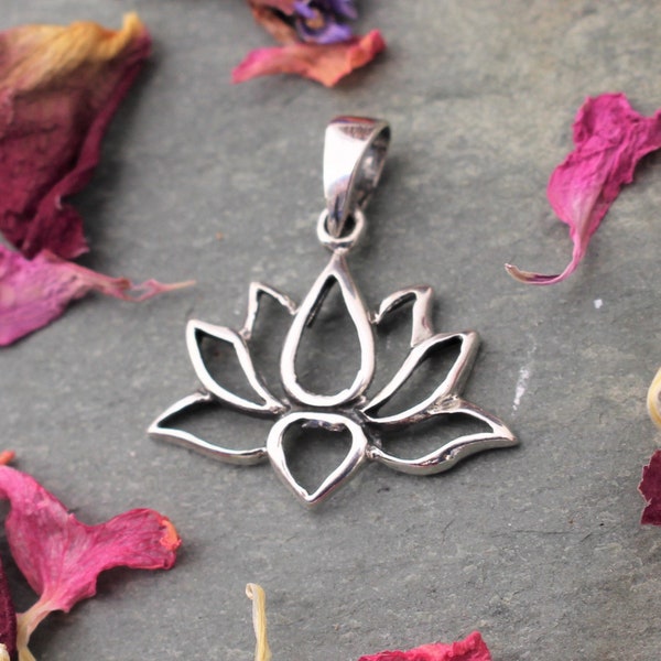 Lotus Pendant, Sterling Silver, Lotus Charm, Lotus Blossom, Lotus Necklace, Flower Pendant, Mindfulness Jewelry, Lotus Blossom, 925