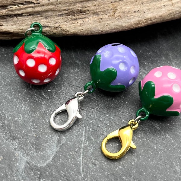 Berry Jingle Bell, Bell Charm, Lobster Clasp, Bell with Clasp, Red Bell, Strawberry Charm, Strawberry, Specialty Bell, Cat Bell, Collar Bell