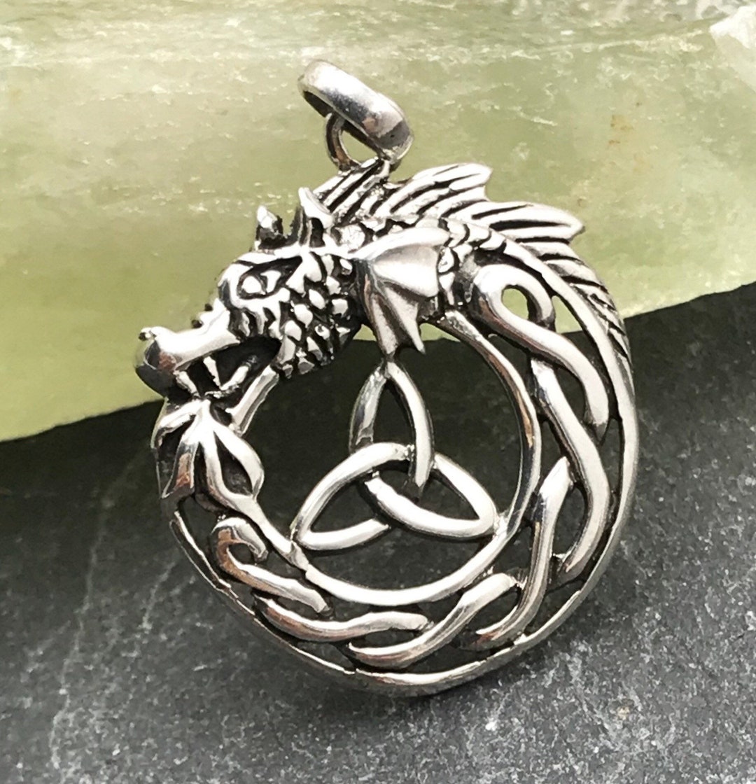 Sterling Silver Celtic Dragon Pendant With Triquetra Knot - Etsy