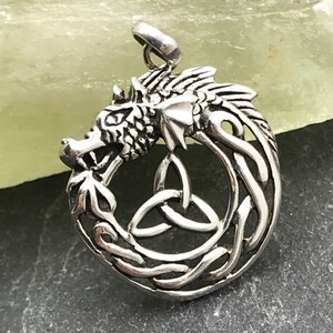 Dragon Pendant, Sterling Silver, Celtic Dragon, Dragon Design, Celtic Pendant, Silver Dragon, 925 Sterling, Dragon Charm, Triquetra