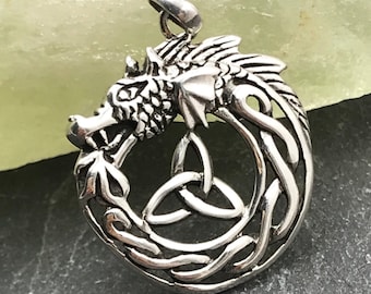 Dragon Pendant, Sterling Silver, Celtic Dragon, Dragon Design, Celtic Pendant, Silver Dragon, 925 Sterling, Dragon Charm, Triquetra