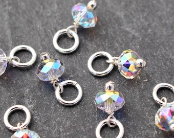One Swarovski Crystal Charm, Sterling Silver, Clear AB