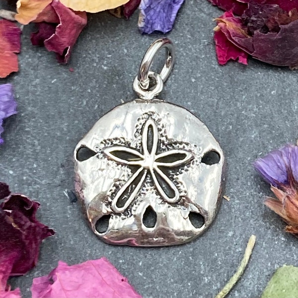 Small Sand Dollar Charm, Sterling Silver, Small Sand Dollar, Pendant, Ocean Pendant, Ocean Charm, Beach Jewelry, 925