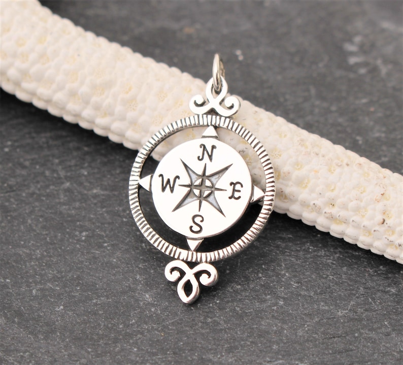 Sterling Silver Pendant Charm Travel Silver Compass Journey Compass Pendant 925 Compass Charm Graduation Compass Rose