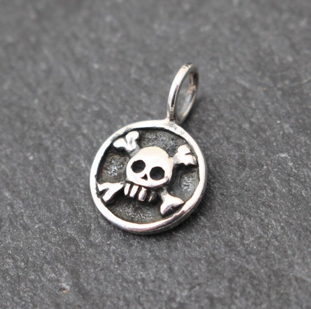 Tiny Skull and Crossbones Charm, Sterling Silver, Tiny Pendant, Skull