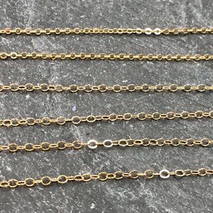 16 Inch Gold Filled Flat Cable Chain: Fine Gauge, 1.3mm, Delicate