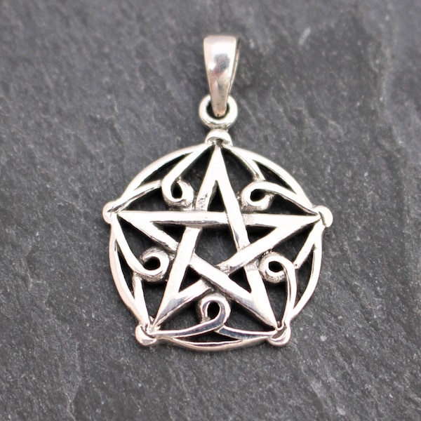 Curling Pentagram Pendant, Sterling Silver, Pentagram, Pendant, Wicca Pendant, Wiccan, Pentagram Necklace, Fancy Pentagram, 925