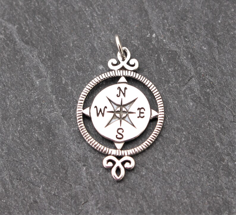 Sterling Silver Pendant Charm Travel Silver Compass Journey Compass Pendant 925 Compass Charm Graduation Compass Rose