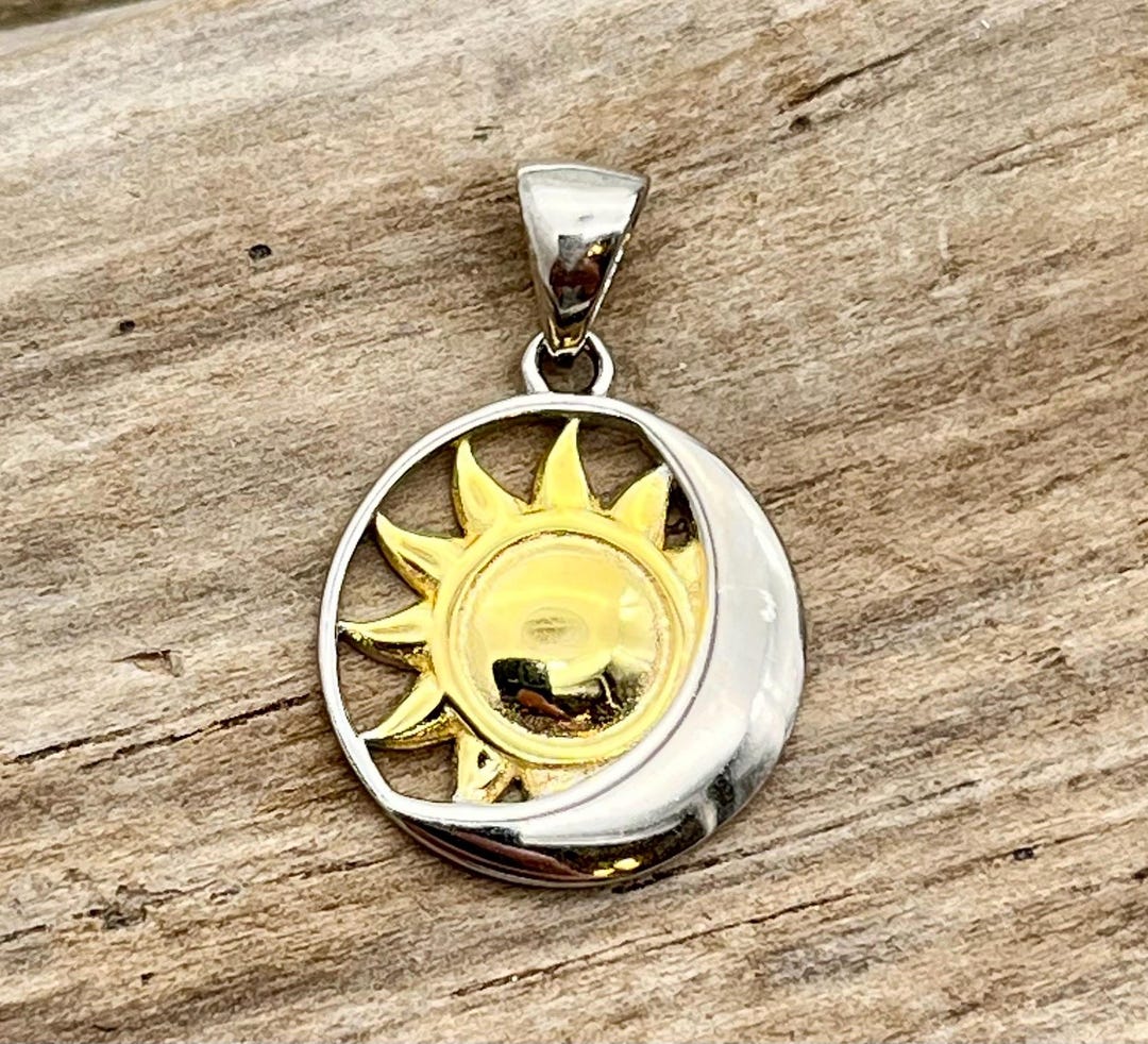 Sterling Silver and Bronze Sun and Moon Pendant: Celestial Charm - Etsy