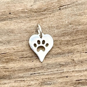 Tiny Paw Print Charm, Sterling Silver: Heart Shaped