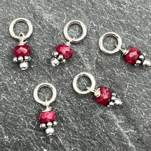 One Tiny Genunie Ruby Charm, Sterling Silver: July Birthstone