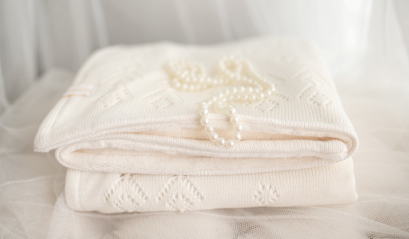 Christening blanket Knit baby blanket Creamy blanket Uni Etsy