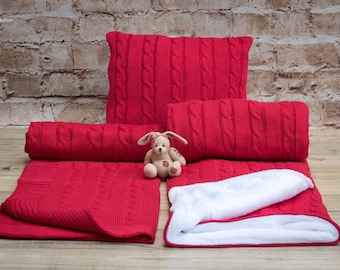 Zopf muster babyset in rot, OEKO-TEX®, kinder decke,