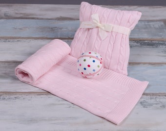 Rosa, Babydecke, OEKO-TEX ®, Kinderwagen Decke, gestrickte Decke, stricken, Garn, Baby, Babygirl, Kinderwagen, Trainer, Babyroom, Bett, Geschenk, Babygift, Babygirl Geschenk