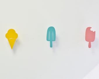 Ice Cream Wall Hooks, Kids wall hanger, Nursery Wall hooks -Pack of 3 wall hooks