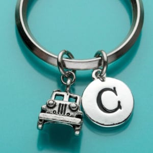 Jeep Keychain, Jeep Key Ring, Initial Keychain, Personalized Keychain, Gift Under 25, Charm Keychain, 206
