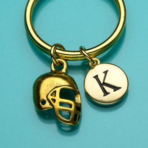 Football Helmet Keychain, Gold Football Helmet Key Ring, Team Sport, Initial Keychain, Personalized Keychain, Charm Keychain, 511