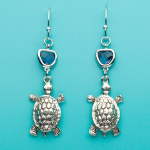 Turtle Earrings, Sapphire Turtle Earrings, Sapphire Crystal Earrings, Turtle Gift, Tortoise, Dangle Earrings, Gifts for Her, 369