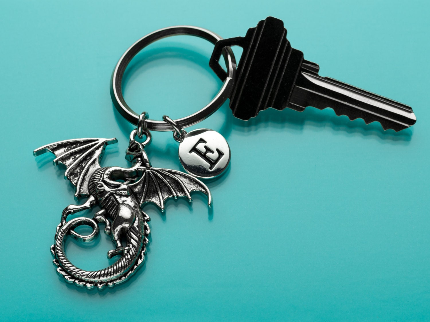 Large Dragon Keychain Dragon Key Ring Initial Keychain Etsy