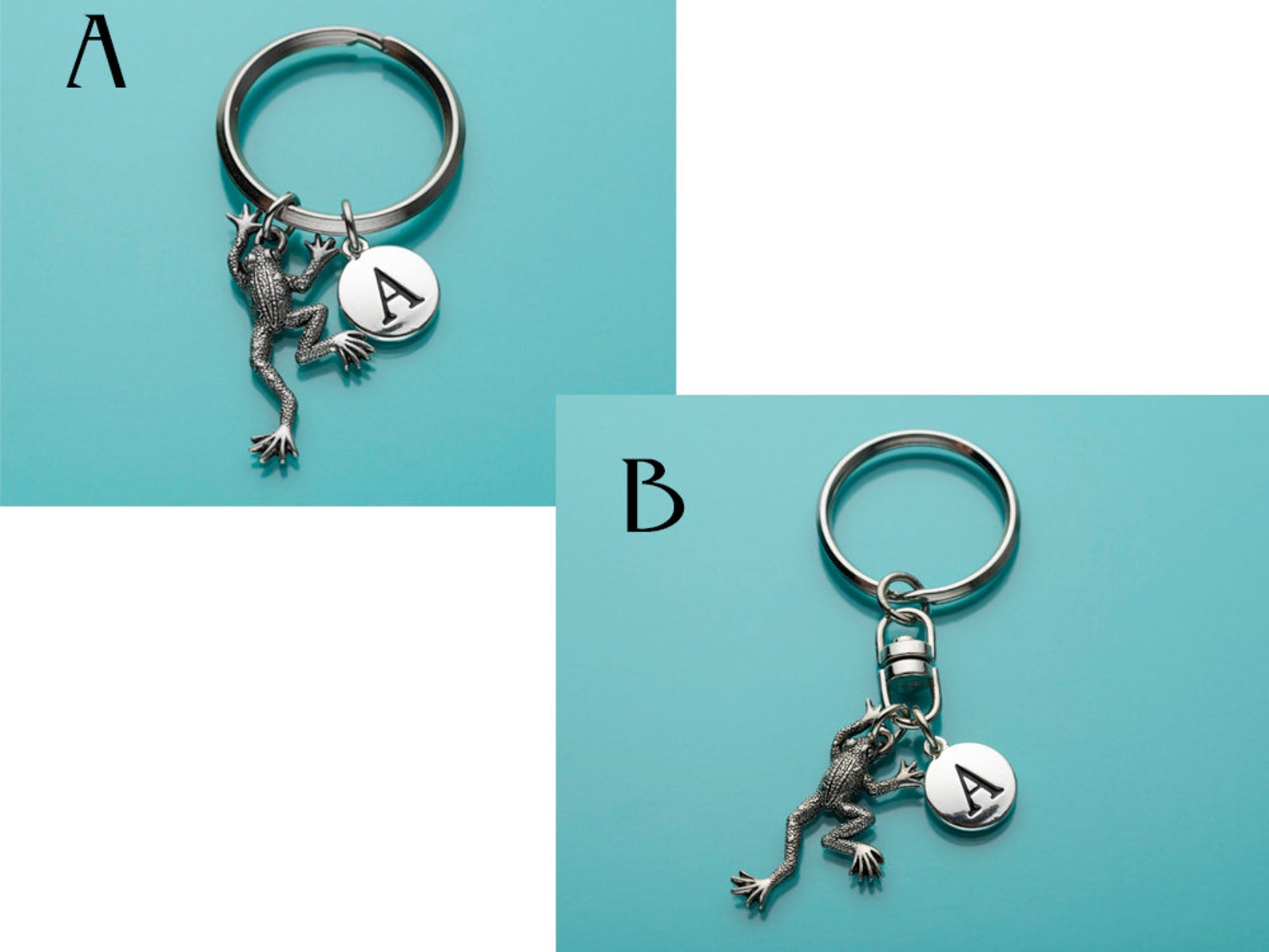 Frog Keychain Frog Key Ring Initial Keychain Personalized Etsy