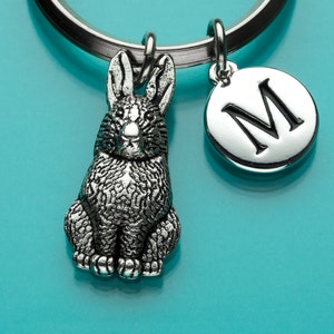 Bunny Rabbit Keychain, Bunny Rabbit Key Ring, Animal Charm, Initial Keychain, Personalized Keychain, Custom Keychain, Charm Keychain, 55