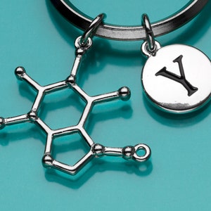 Caffeine Molecule Keychain, Caffeine Key Ring, Coffee Keychain, Initial Keychain, Personalized Keychain, Custom Keychain, Coffee Charm, 827