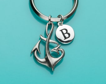 Anchor Keychain, Anchor Key Ring, Initial Keychain, Nautical Keychain, Custom Keychain, Charm Keychain, 6