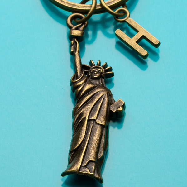 Statue of Liberty Keychain, Bronze Statue of Liberty Key Ring, NY Souvenir, Initial Keychain, Personalized Keychain, Custom Keychain, 538