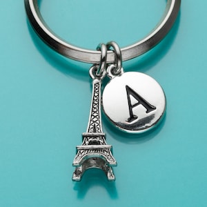 Eiffel Tower Keychain, Eiffel Tower Key Ring, Initial Keychain, Personalized Keychain, Custom Keychain, Charm Keychain, 118