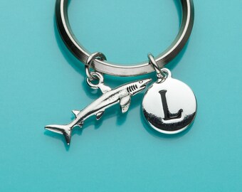 Shark Keychain, Shark Key Ring, Sea Creature Charm, Initial Keychain, Personalized Keychain, Custom Keychain, Charm Keychain, 321