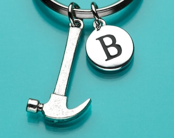 Hammer Keychain, Hammer Key Ring, Claw Hammer, Tool Charm, Initial Keychain, Personalized Keychain, Custom Keychain, Charm Keychain, 173