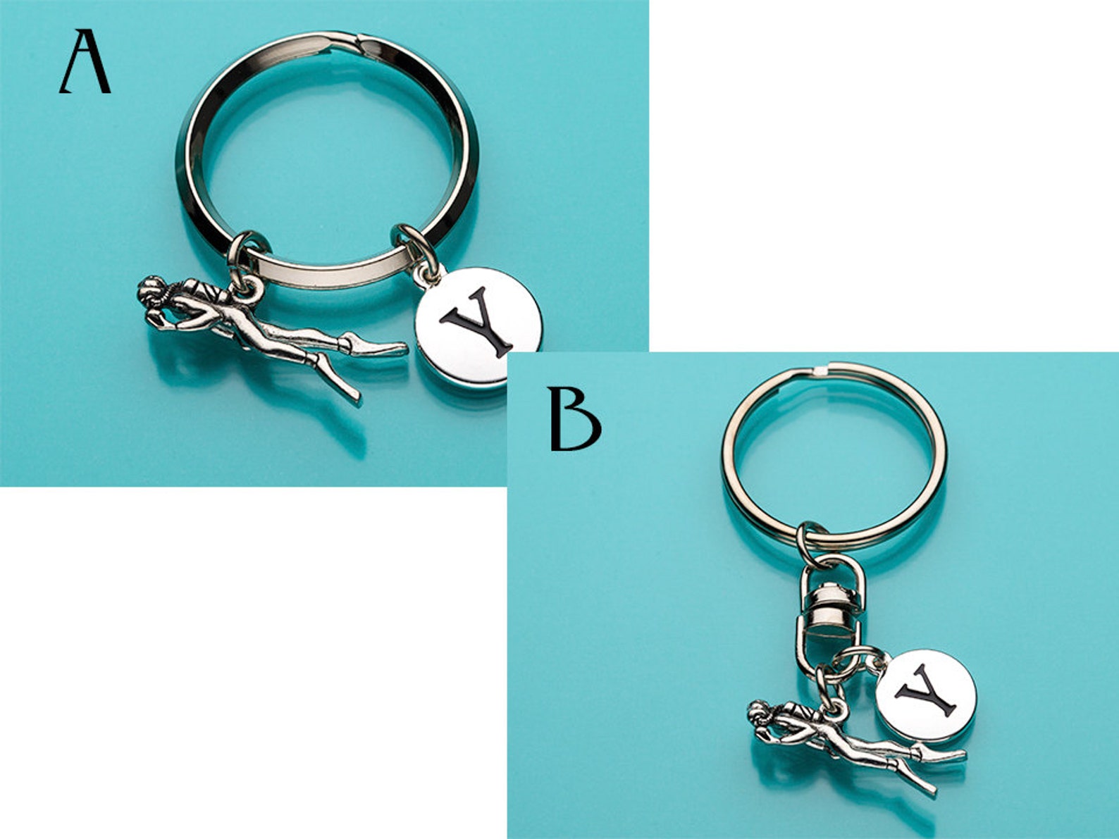 Scuba Diving Keychain Scuba Key Ring Sports Initial Etsy