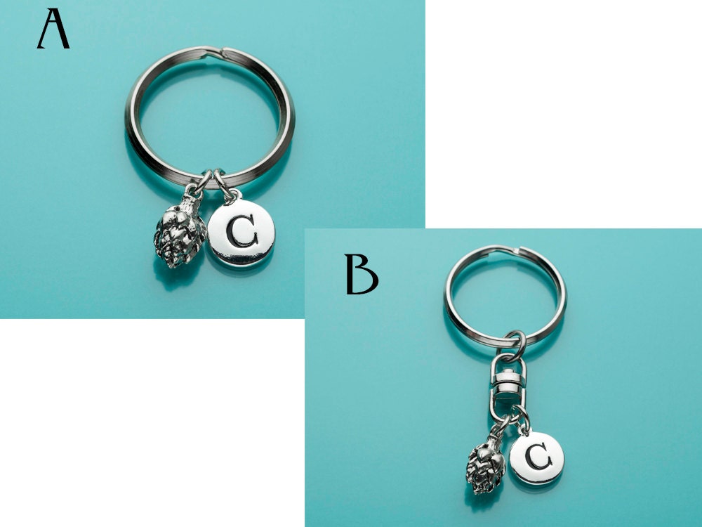Artichoke Keychain, Artichoke Key Ring, Initial Keychain