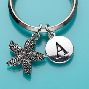 Starfish Keychain, Starfish Key Ring, Sea Creature Charm, Initial Keychain, Personalized Keychain, Custom Keychain, Charm Keychain, 341