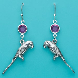Parrot Earrings, Amethyst Crystal Earrings, Bird Earrings, Dangle Earrings, Gifts for Her, 270