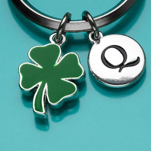Four Leaf Clover Keychain, Green Shamrock Key Ring, Good Luck Charm, Lucky Charm, Initial Keychain, Personalized Keychain, Custom, 811
