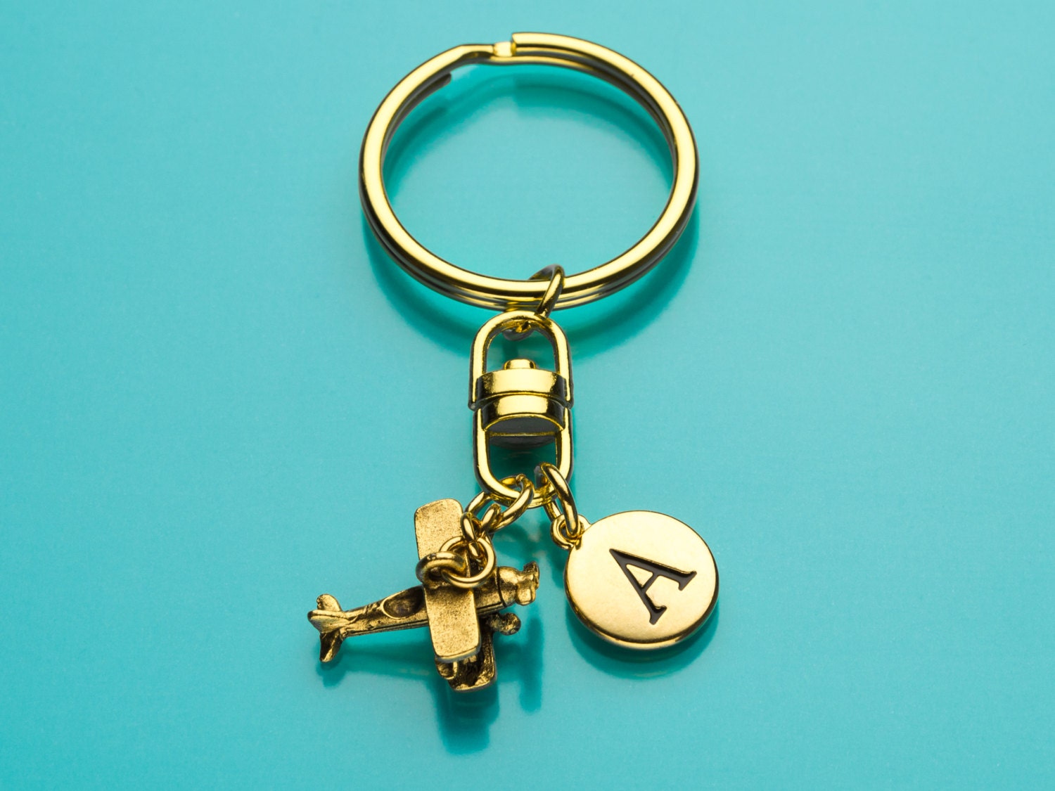 Propeller Plane Keychain Gold Propeller Airplane Key Ring Etsy
