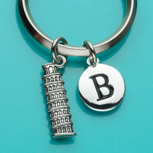 Leaning Tower of Pisa Keychain, Leaning Tower of Pisa Key Ring, Initial Keychain, Personalized Keychain, Custom Keychain,Charm Keychain, 218