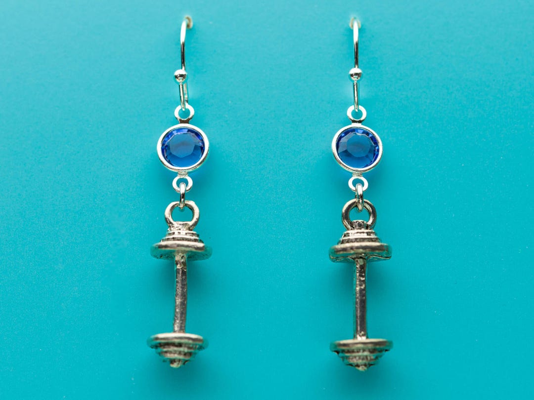 Barbell Earrings Sapphire Barbell Earrings Bar Bell Etsy