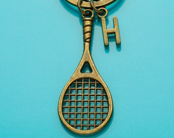 Raqueta de tenis llavero, llavero bronce tenis raqueta, deportes de encanto, inicial llavero, llavero personalizado, llavero personalizado, 563