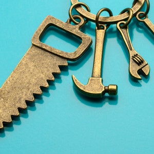 Tool Keychain, Bronze Carpentry Tools Key Ring, Carpenter&#39;s Tools, Workman&#39;s Tools, Initial Keychain, Personalized Keychain, 526, 529, 531