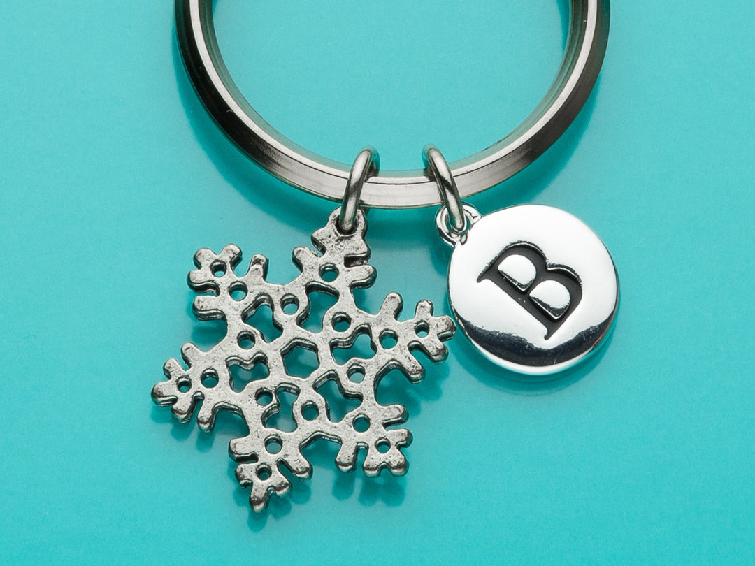 Snowflake Keychain, Snowflake Key Ring, Initial Keychain, Personalized