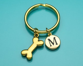 Dog Bone Keychain, Gold Dog Bone Key Ring, Initial Keychain, Animal Charm, Personalized Keychain, Custom Keychain, Charm Keychain, 495