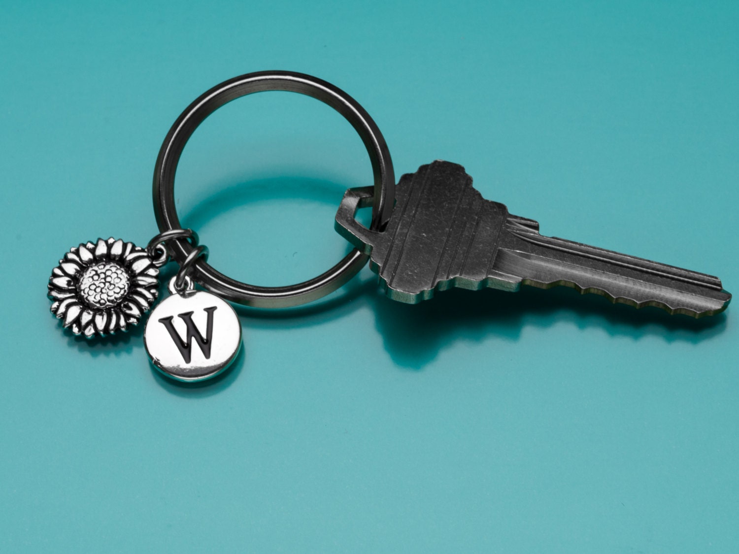 Sunflower Keychain Sunflower Key Ring Flower Charm Initial Etsy