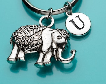 Elephant Keychain, Party Elephant Key Ring, Animal Charm, Initial Keychain, Personalized Keychain, Custom Keychain, Charm Keychain, 423