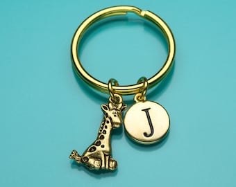 Giraffe Keychain, Cute Giraffe Gold Key Ring, Initial Keychain, Personalized Keychain, Custom Keychain, Charm Keychain, 670